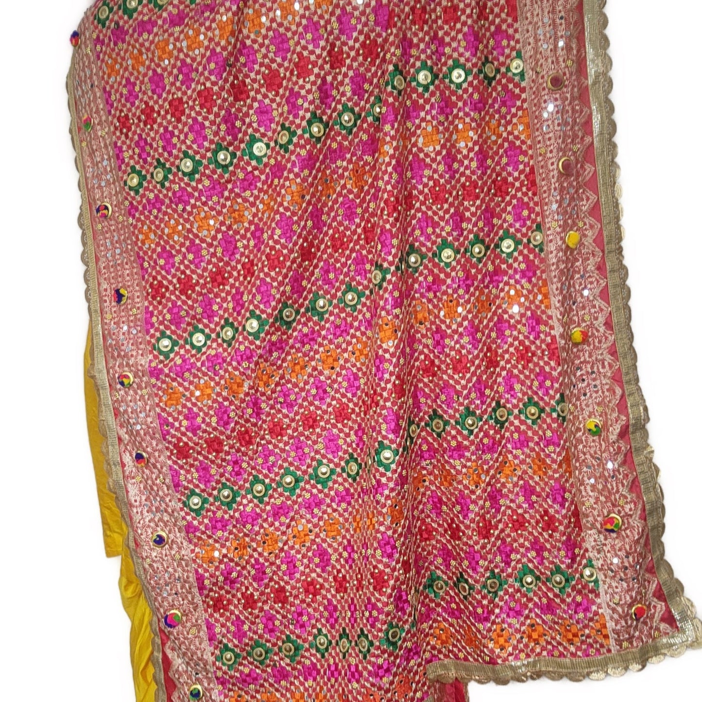 border-phulkari-duppatta-red-colour-with-pom-pom